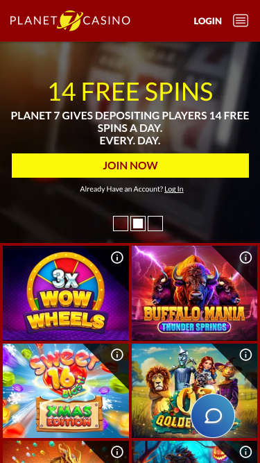 Planet 7 Casino Mobile Homepage