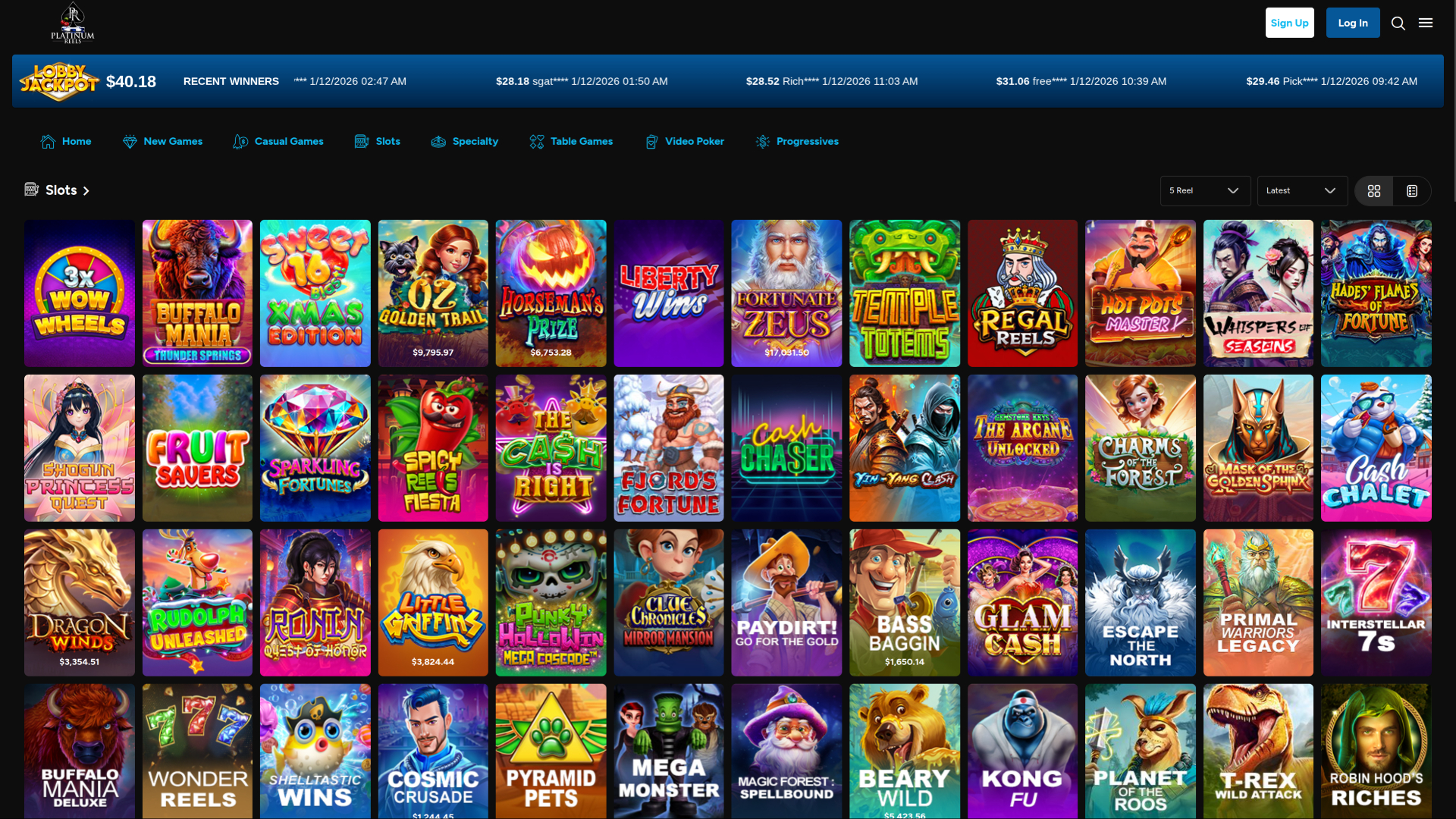 Platinum Reels Casino Desktop Games