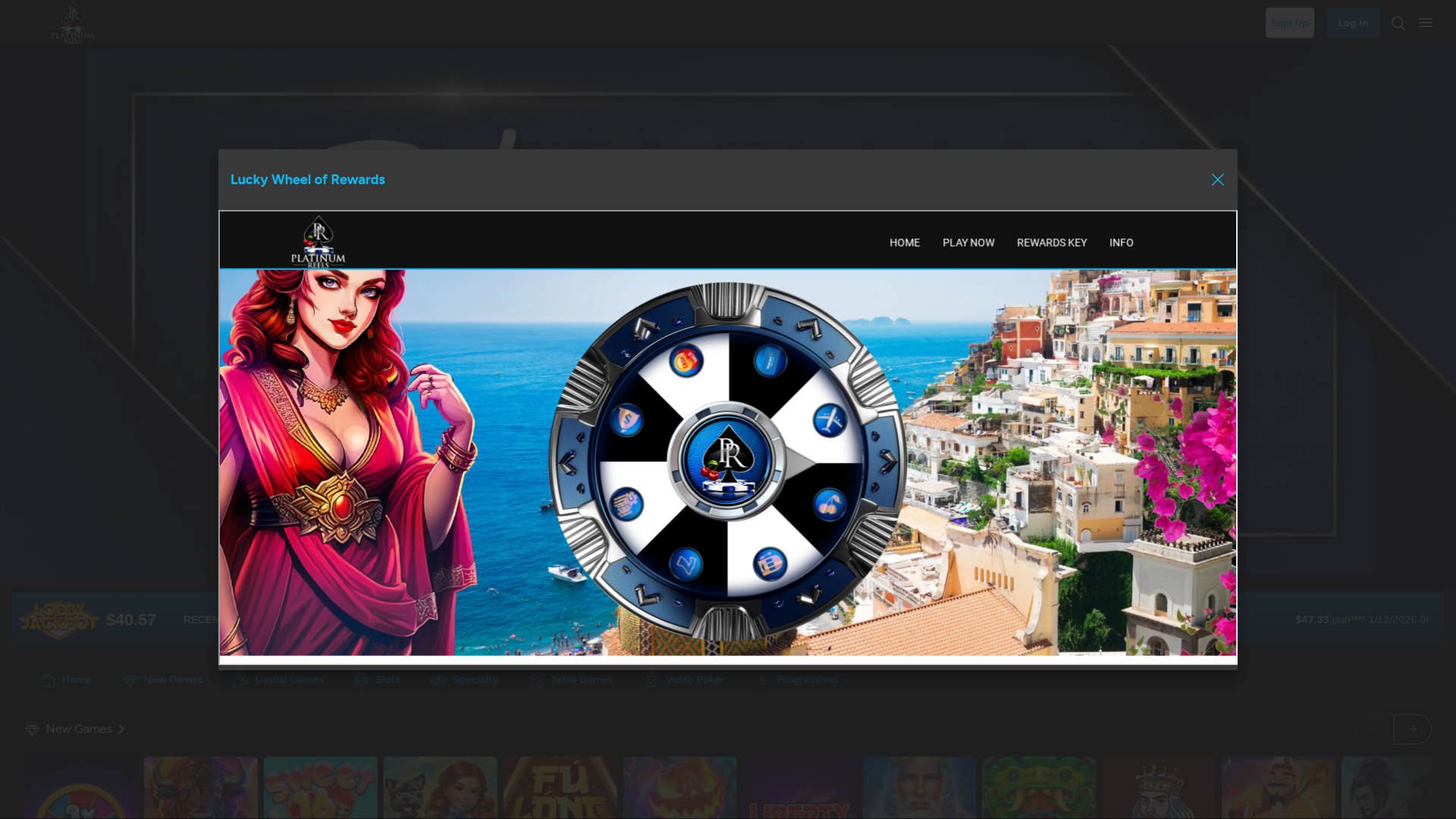 Platinum Reels Casino Desktop Lucky Wheel