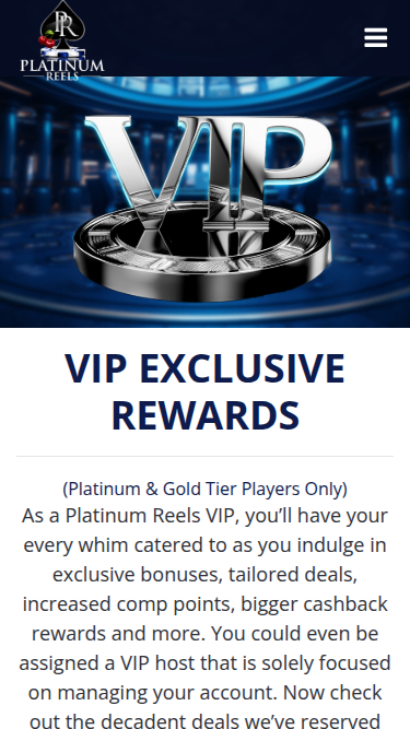 Platinum Reels Casino Mobile VIP Program