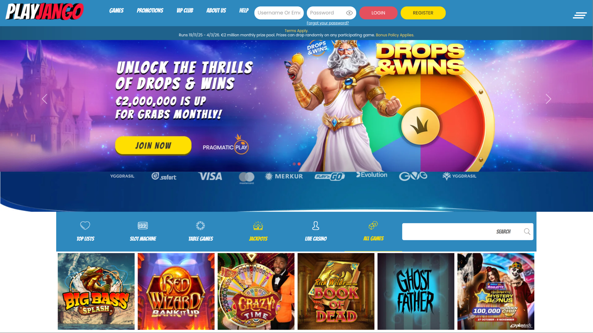 Play Jango Casino Desktop Homepage