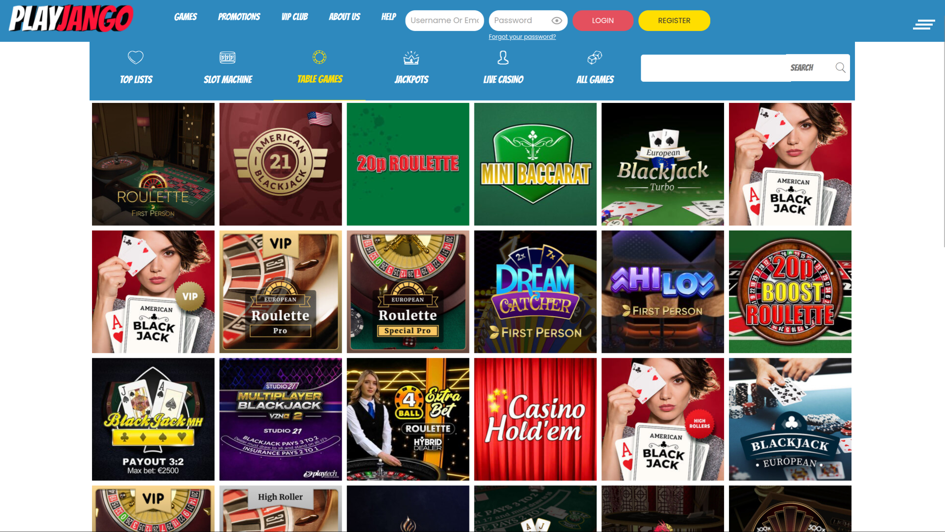 Play Jango Casino Desktop Table Games
