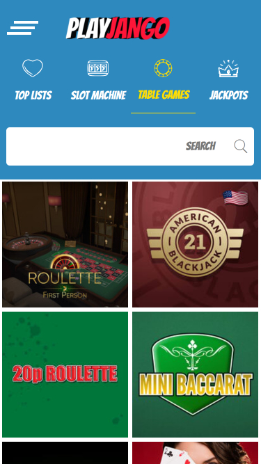 Play Jango Casino Mobile Table Games