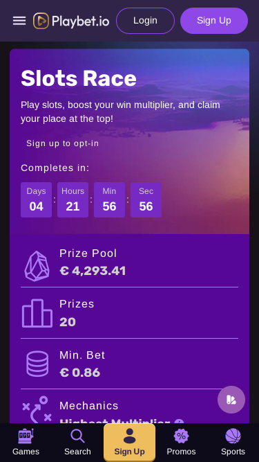 Playbet.io Casino Mobile Tournaments