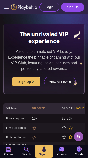 Playbet.io Casino Mobile VIP Program