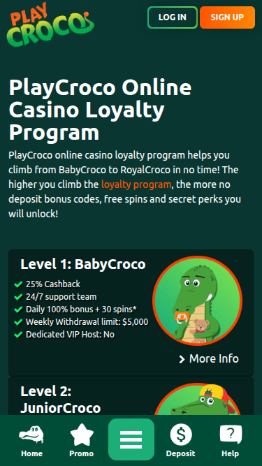 Play Croco Casino Mobile VIP Program