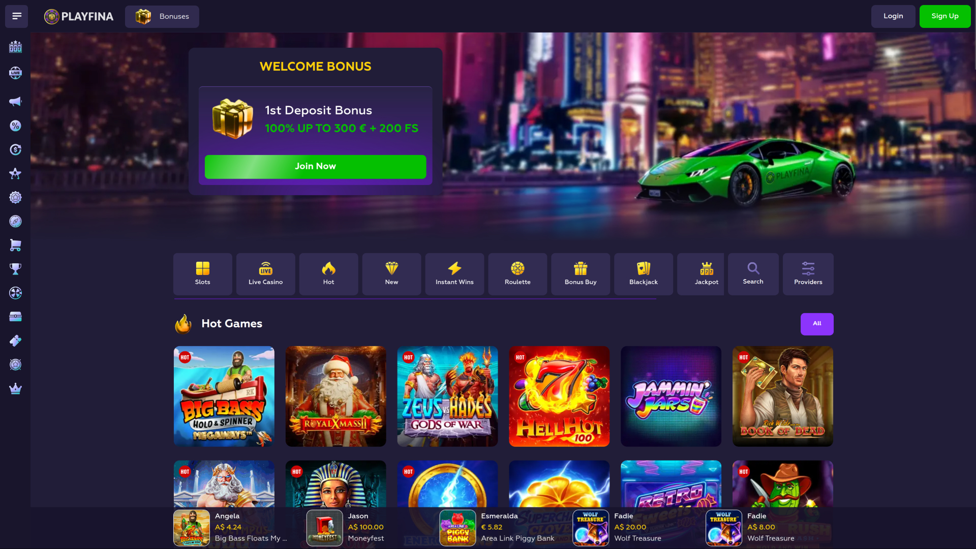 Playfina Casino Desktop Homepage