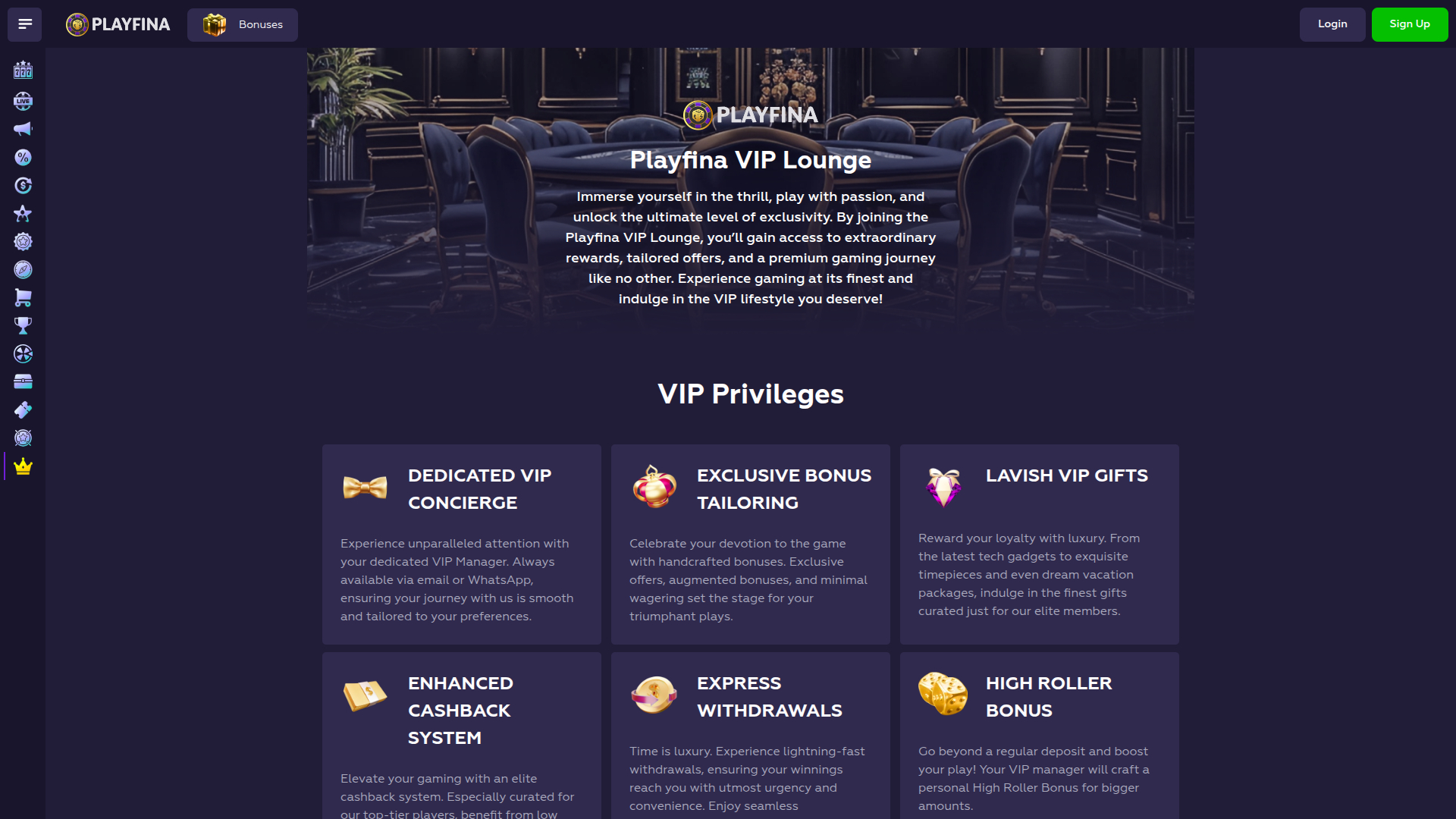 Playfina Casino Desktop VIP Program