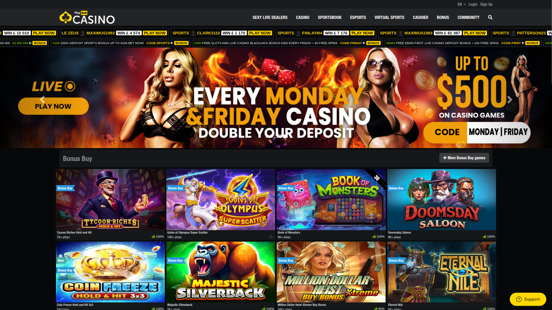 Playhub Casino Desktop Homepage