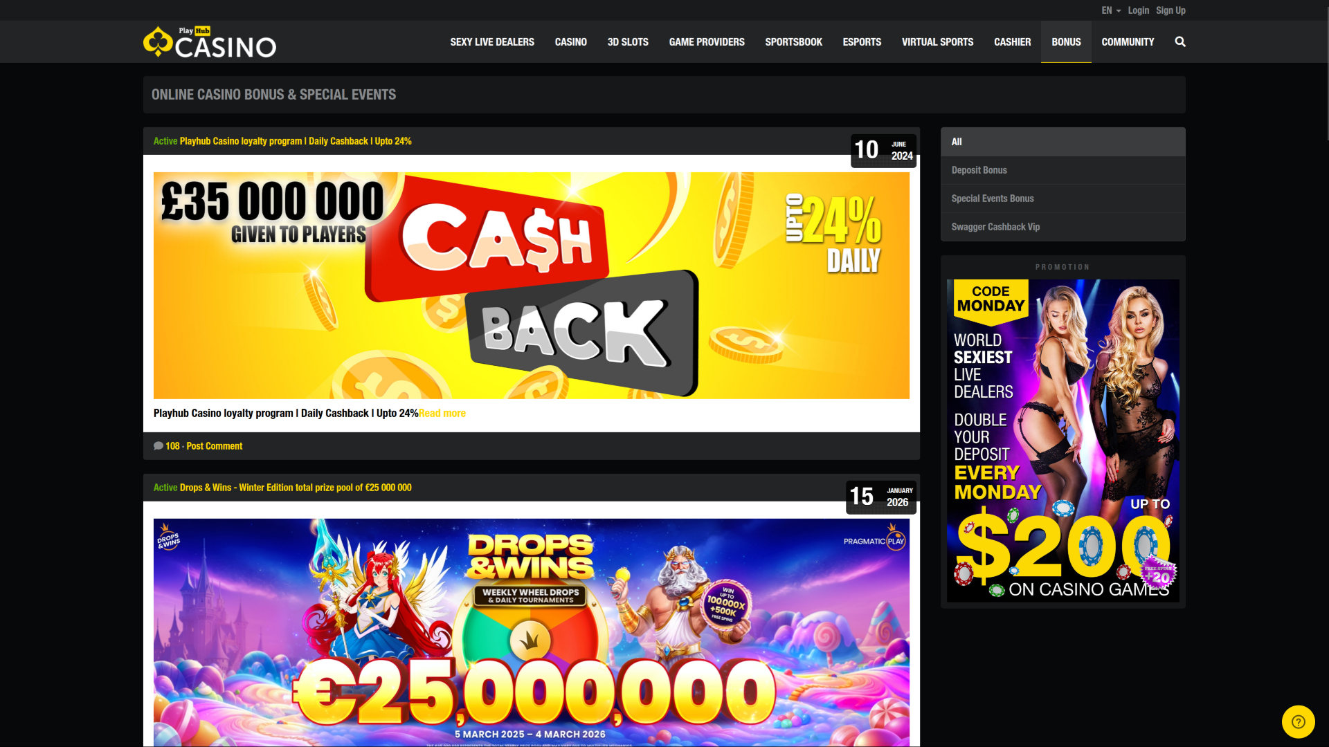 Playhub Casino Desktop Promotions