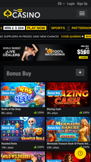 Playhub Casino Mobile Homepage