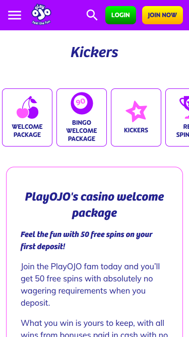 PlayOJO Casino Mobile Promotions