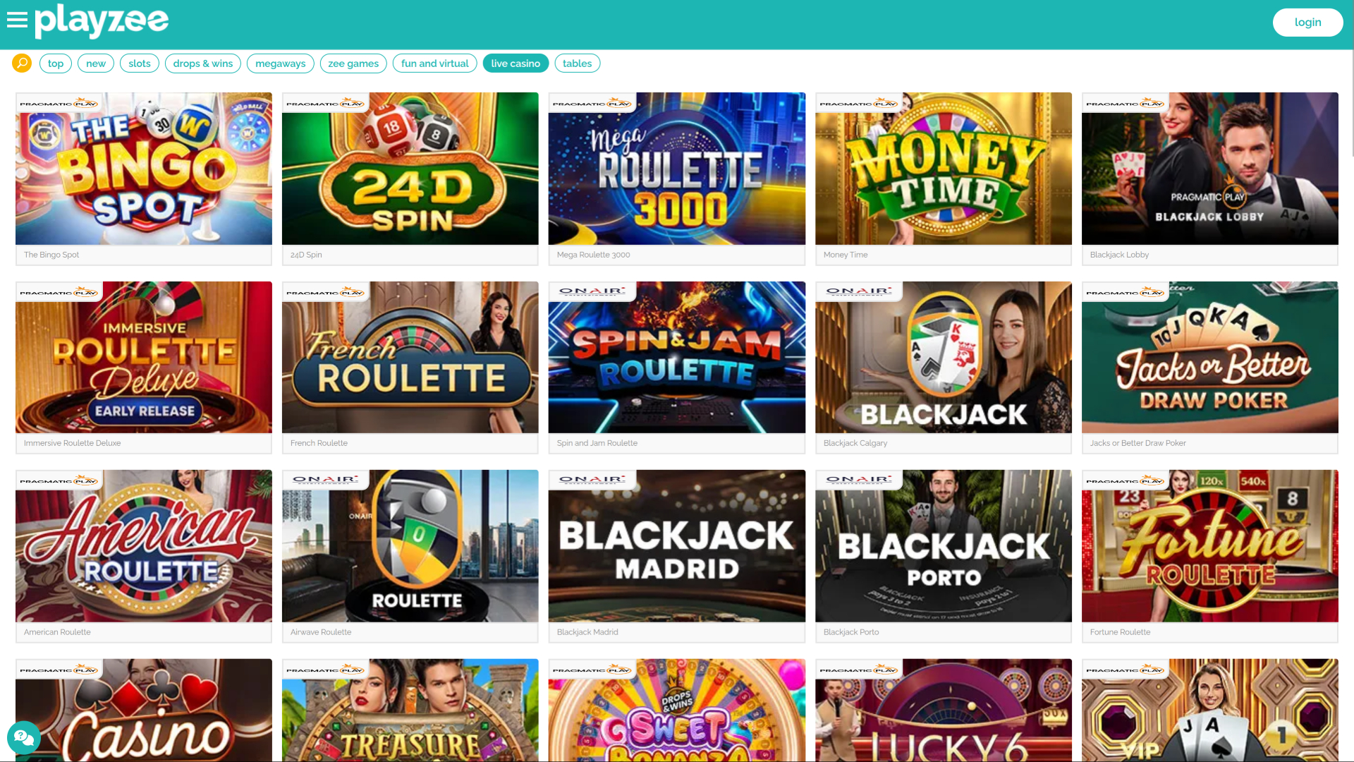 PlayZee Casino Desktop Live Dealer