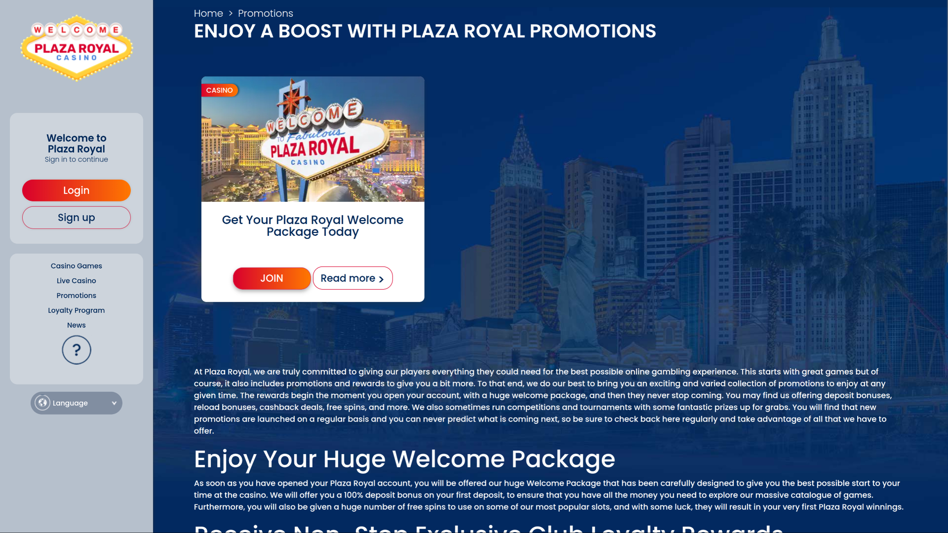 Plaza Royal Casino Desktop Promotions