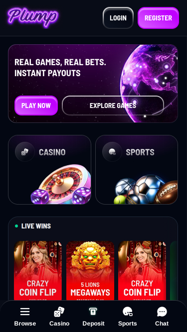 Plump Casino Homepage