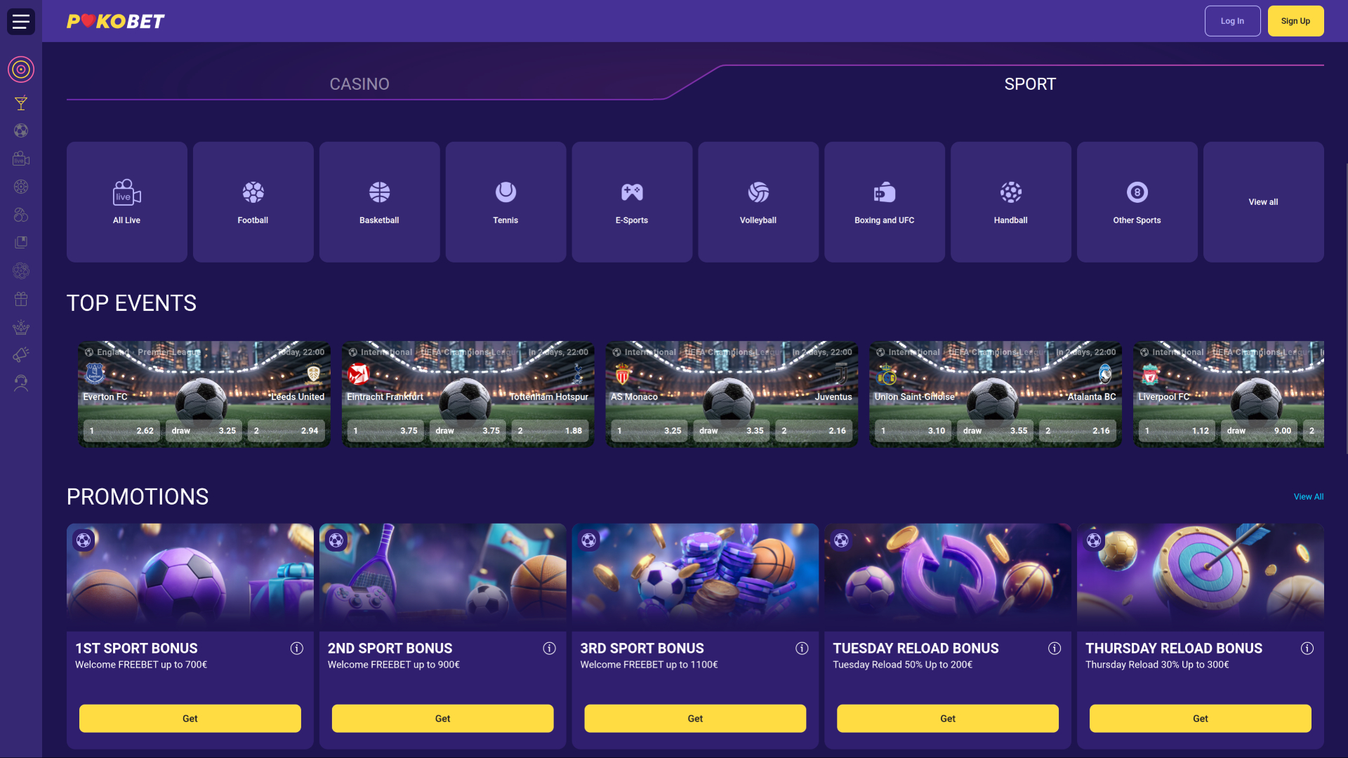PokoBet Casino Desktop Sports