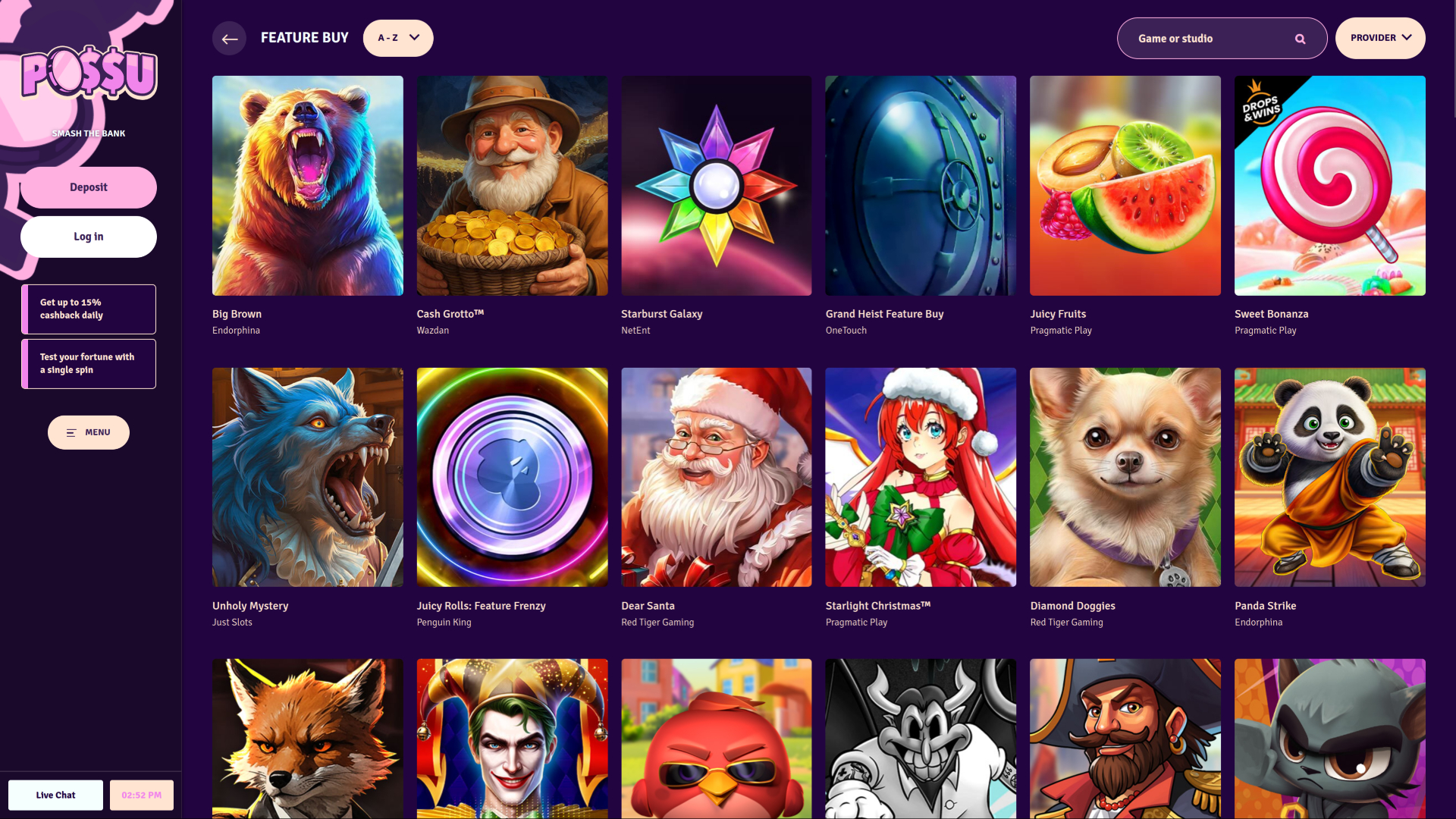 Possu Casino Desktop Feature Buy