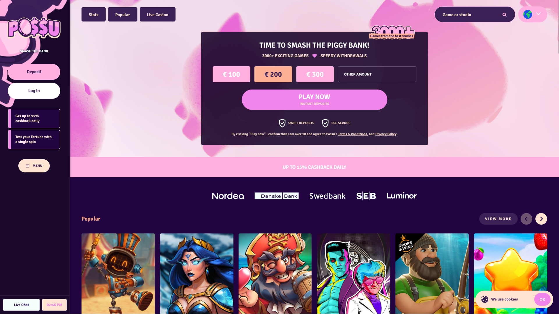 Possu Casino Desktop Homepage