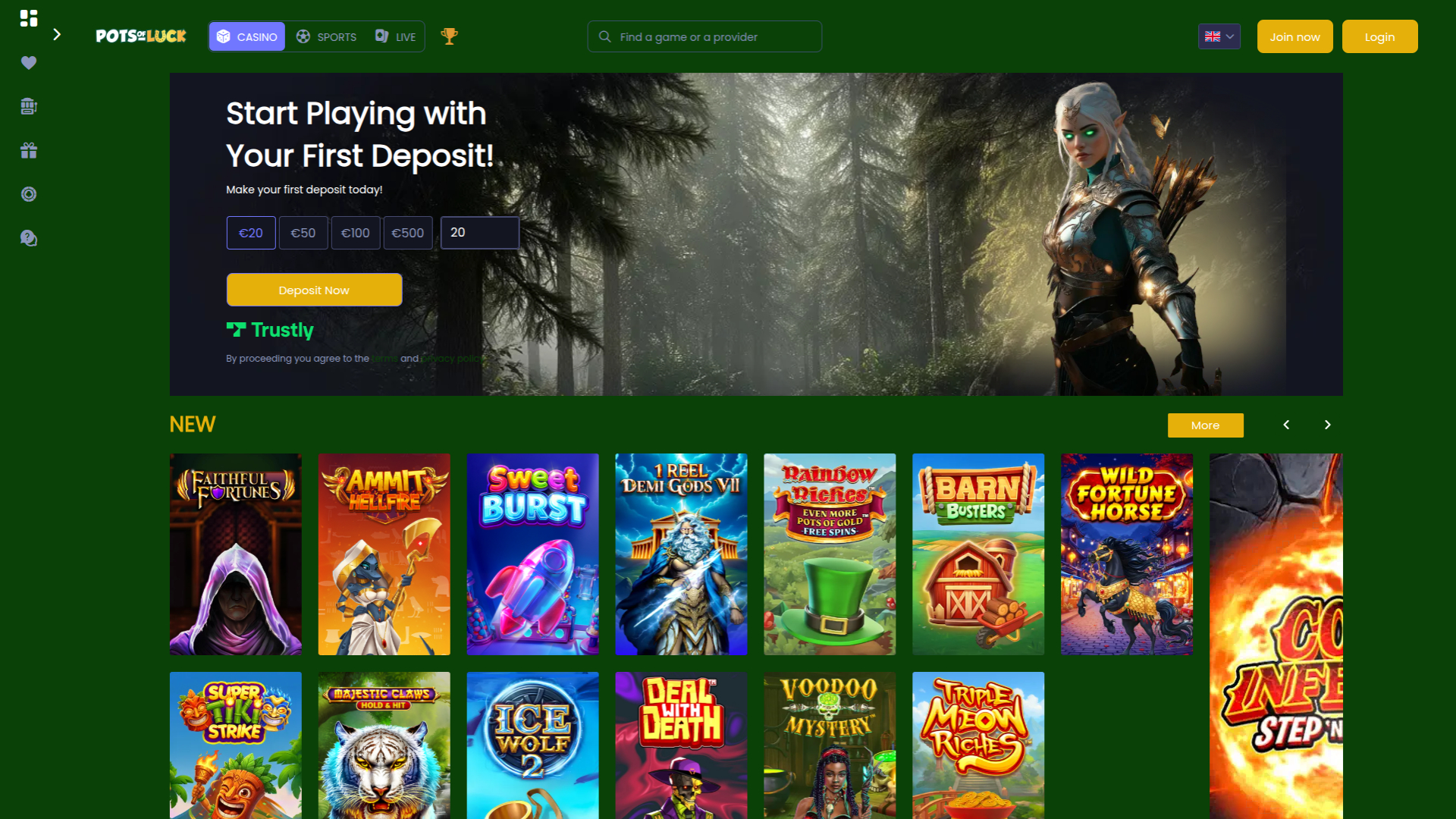 Pots of Luck Casino Desktop Homepage