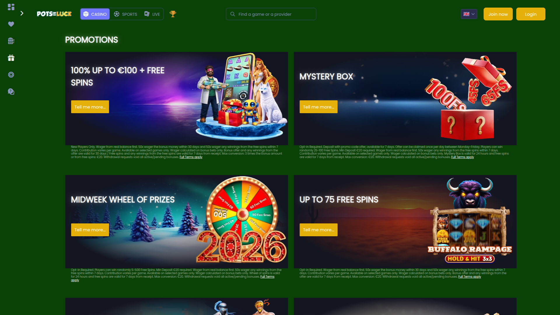 Pots of Luck Casino Desktop Promotions