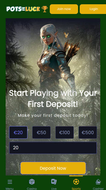 Pots of Luck Casino Mobile Homepage