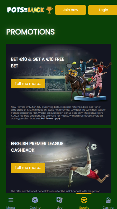 Pots of Luck Casino Mobile Promotions