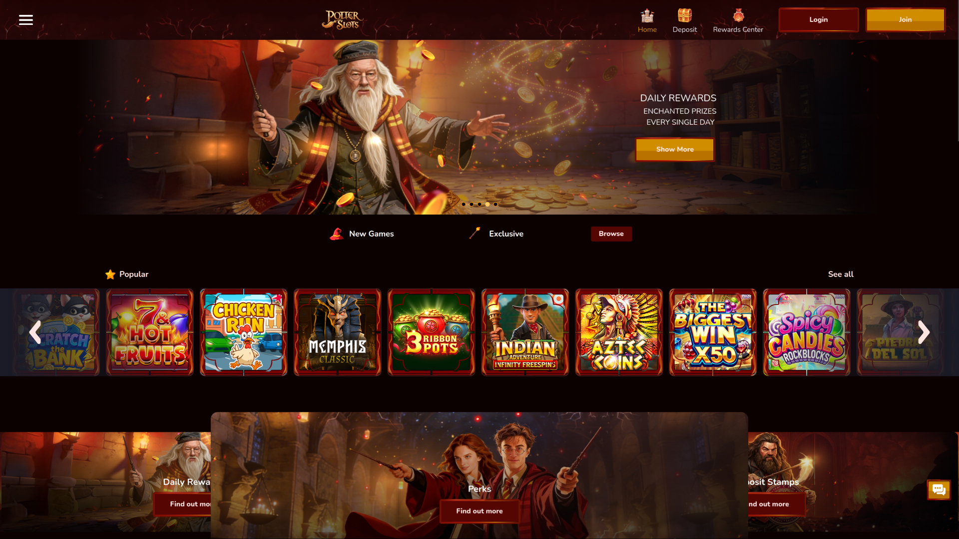 Potter Slots Casino Desktop Homepage