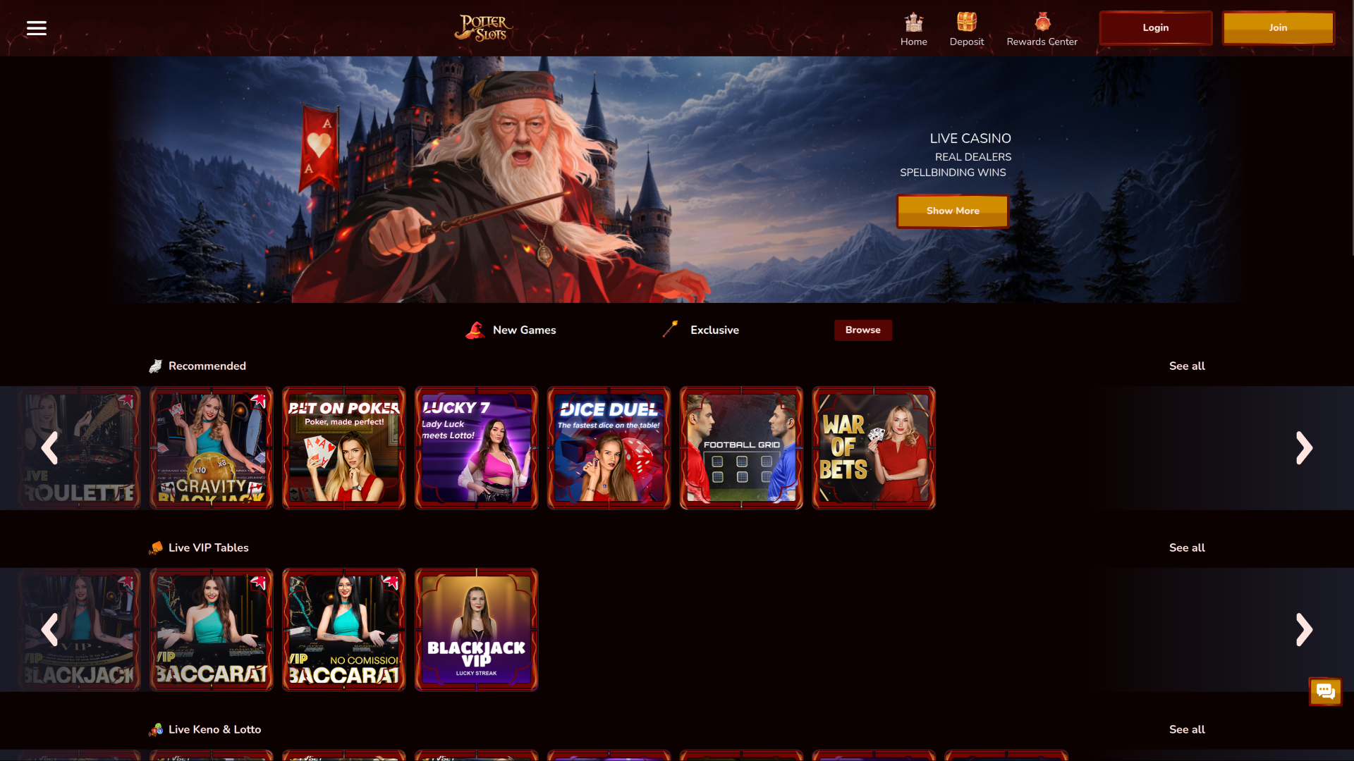 Potter Slots Casino Desktop Live Dealer