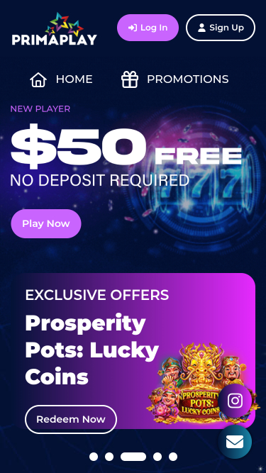 PrimaPlay Casino Mobile Homepage