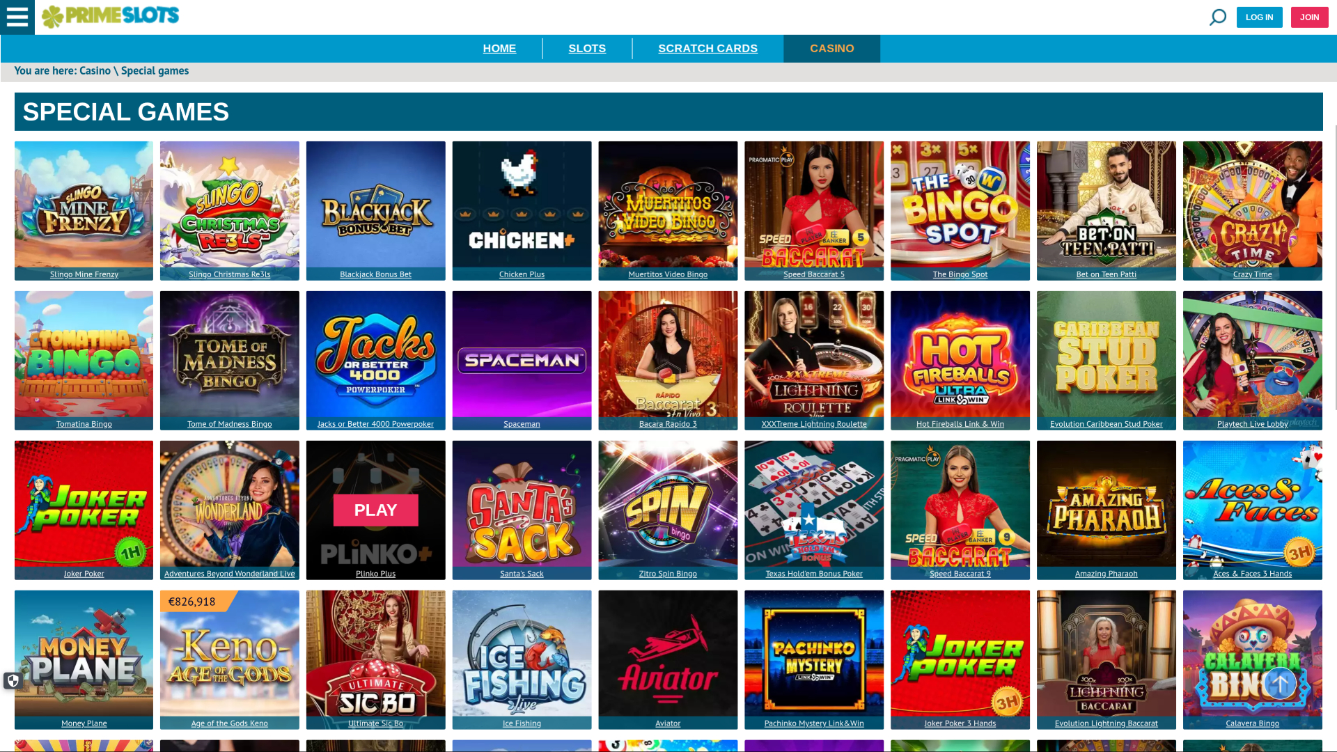 Prime Slots Desktop Spezialspiele