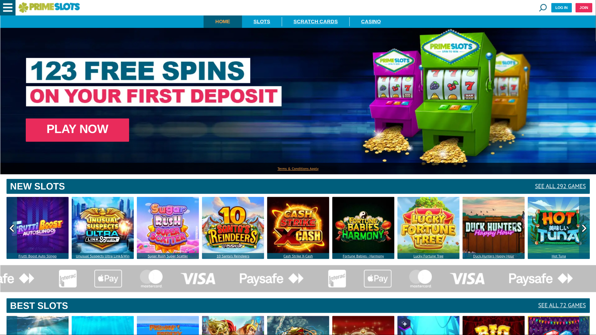 Prime Slots Desktop-Startseite