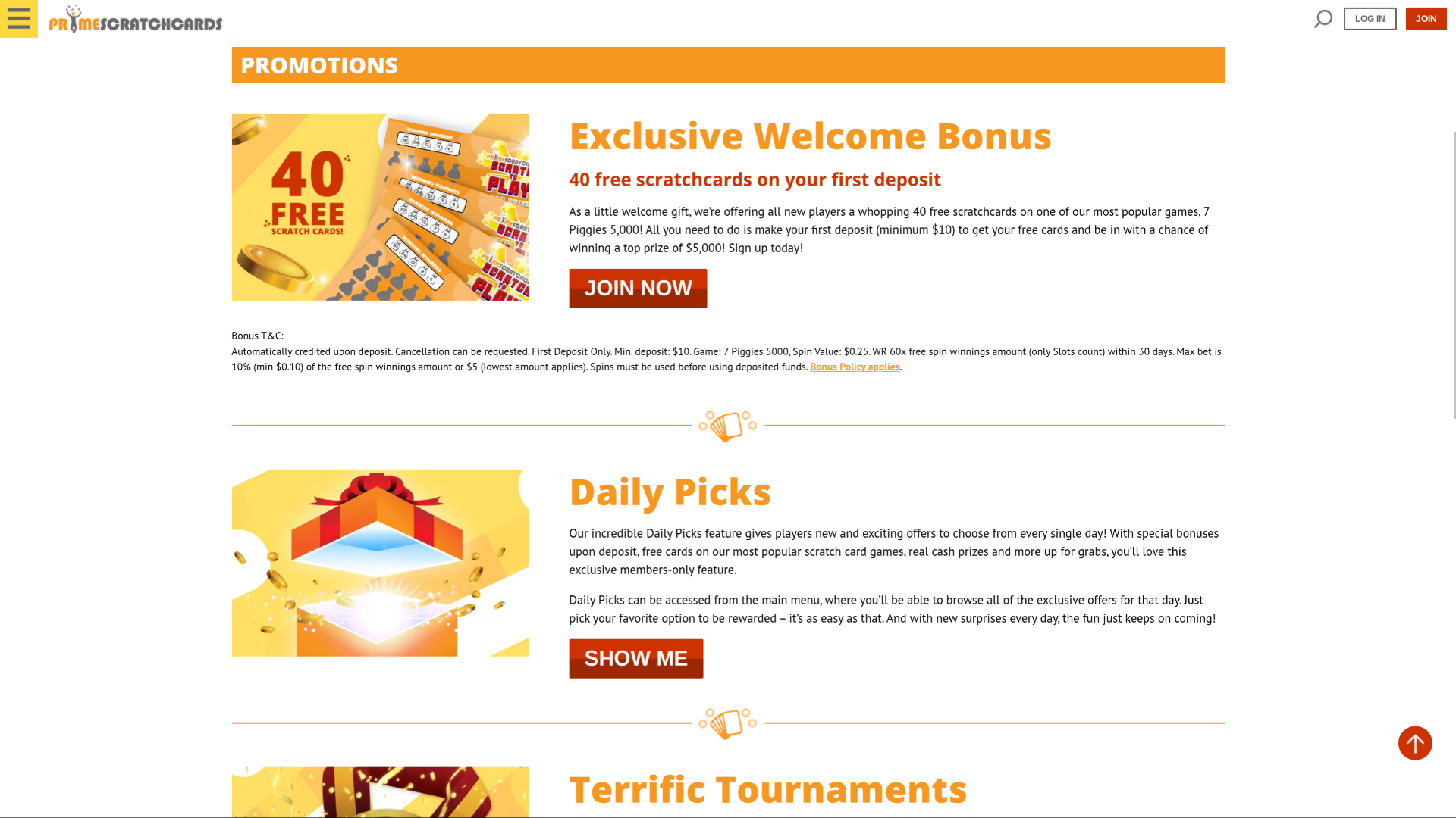 PrimeScratchCards Desktop Promotions