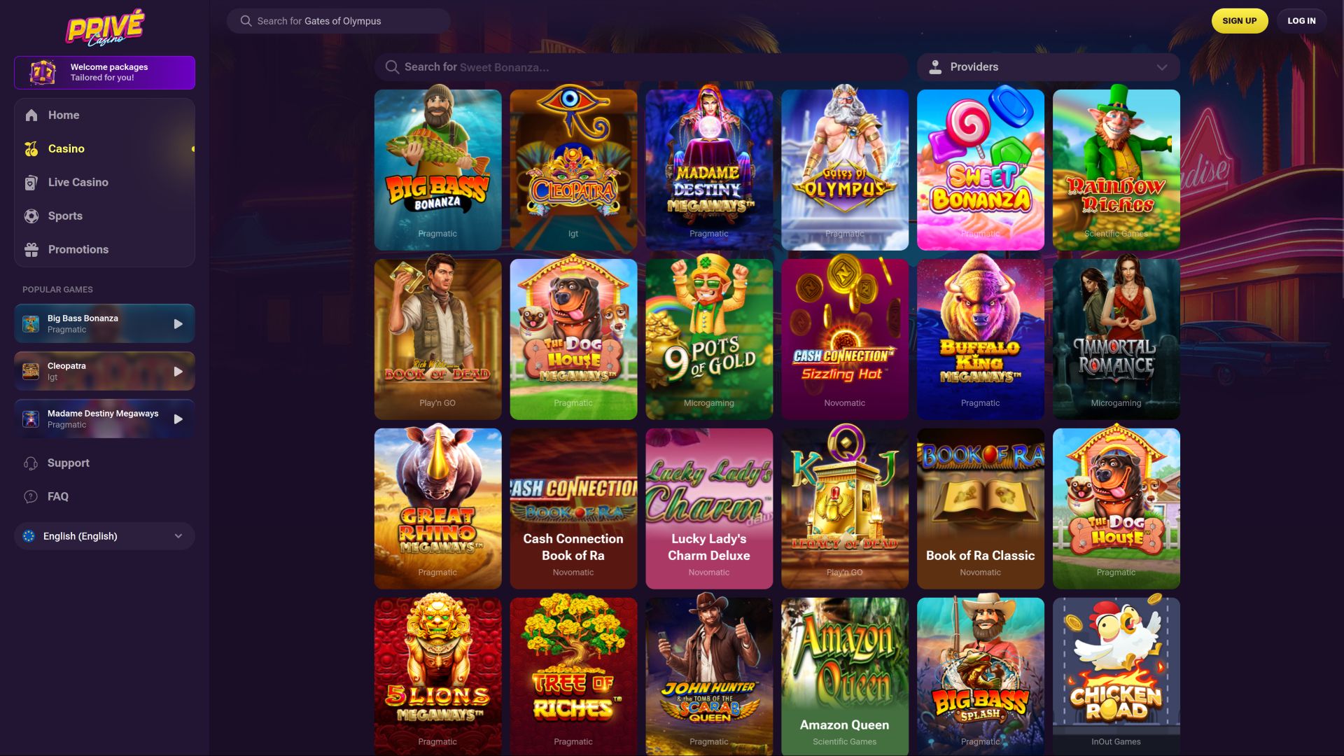 Prive Casino Desktop Games