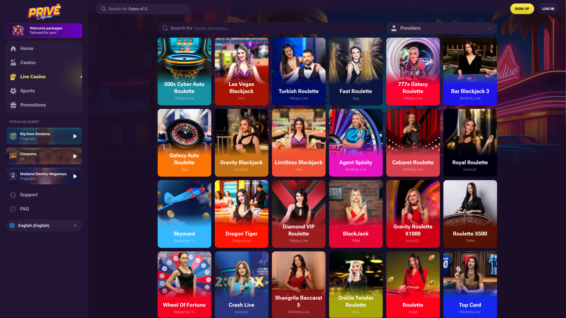 Prive Casino Desktop Live Dealer
