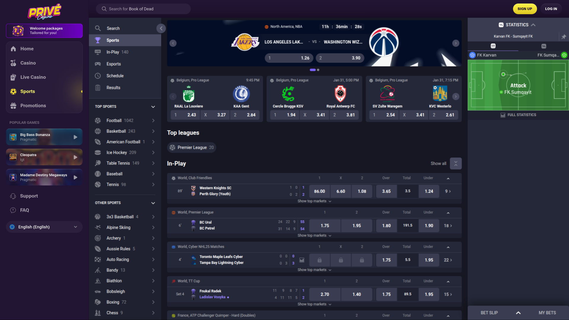 Prive Casino Desktop Sports