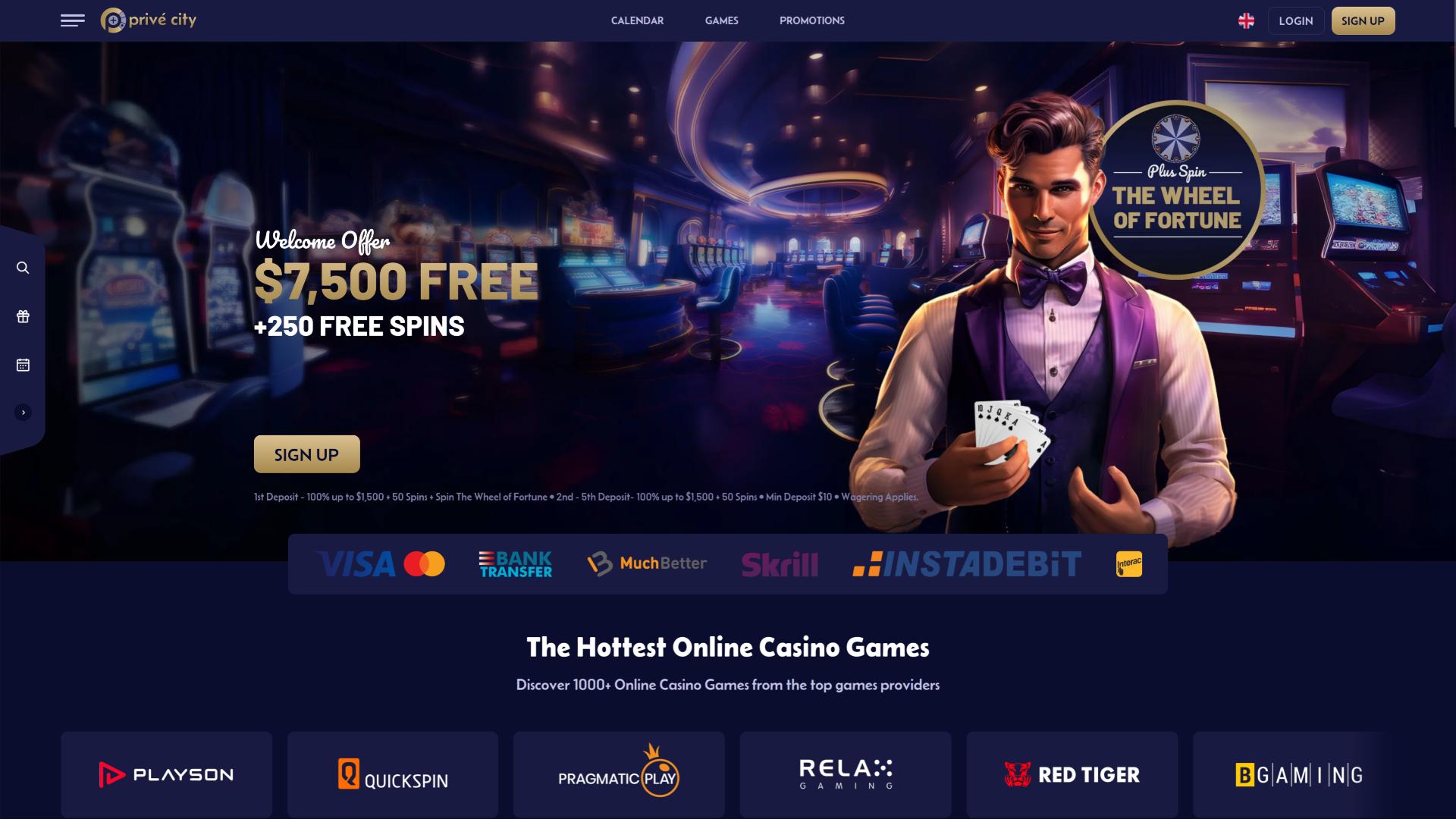 Prive City Casino homepage