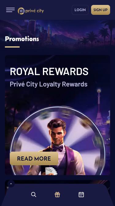 Prive City Casino promotions mobile page