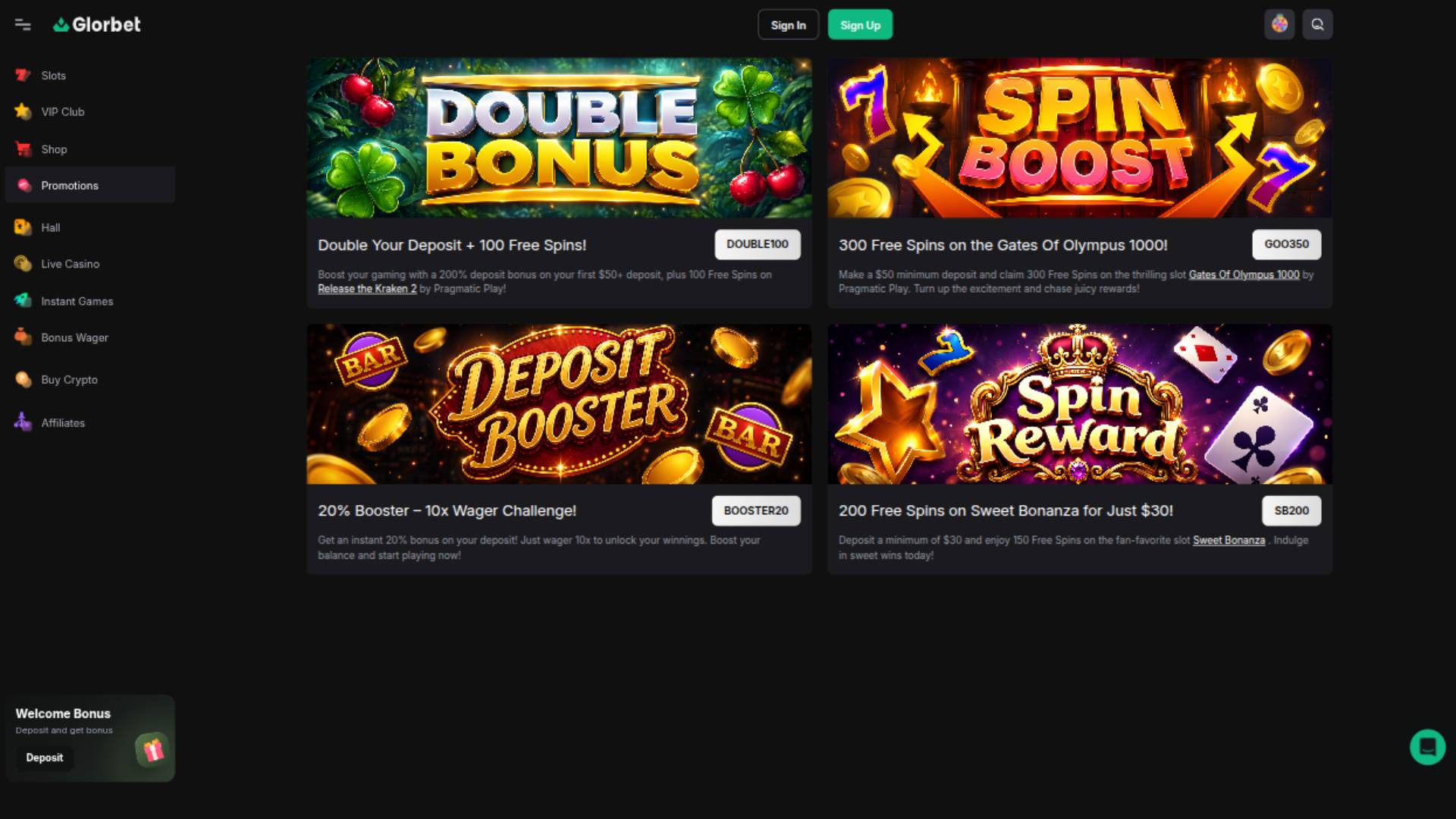 Promotions page screenshot of Odin Fortune Casino 