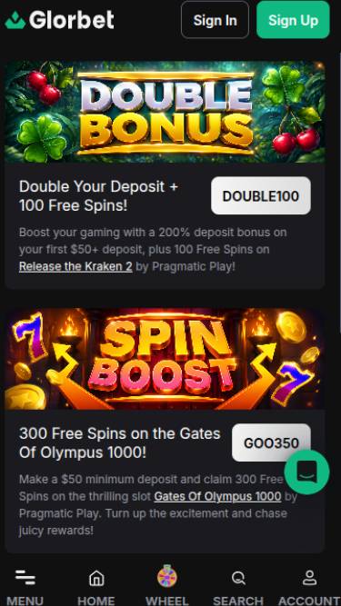 Promotions mobile page screenshot of Odin Fortune Casino 