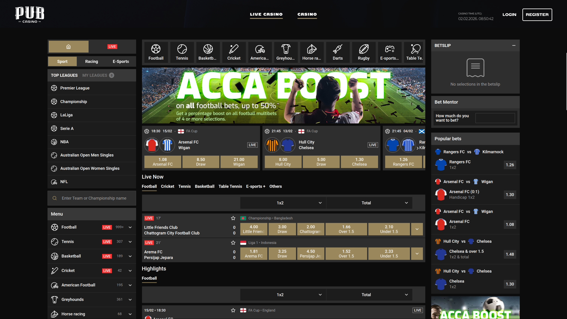 Pub Casino Desktop Sports