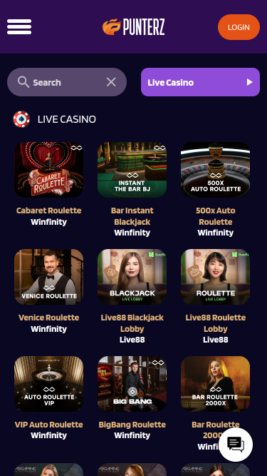 Punterz Casino Mobile Live Dealer