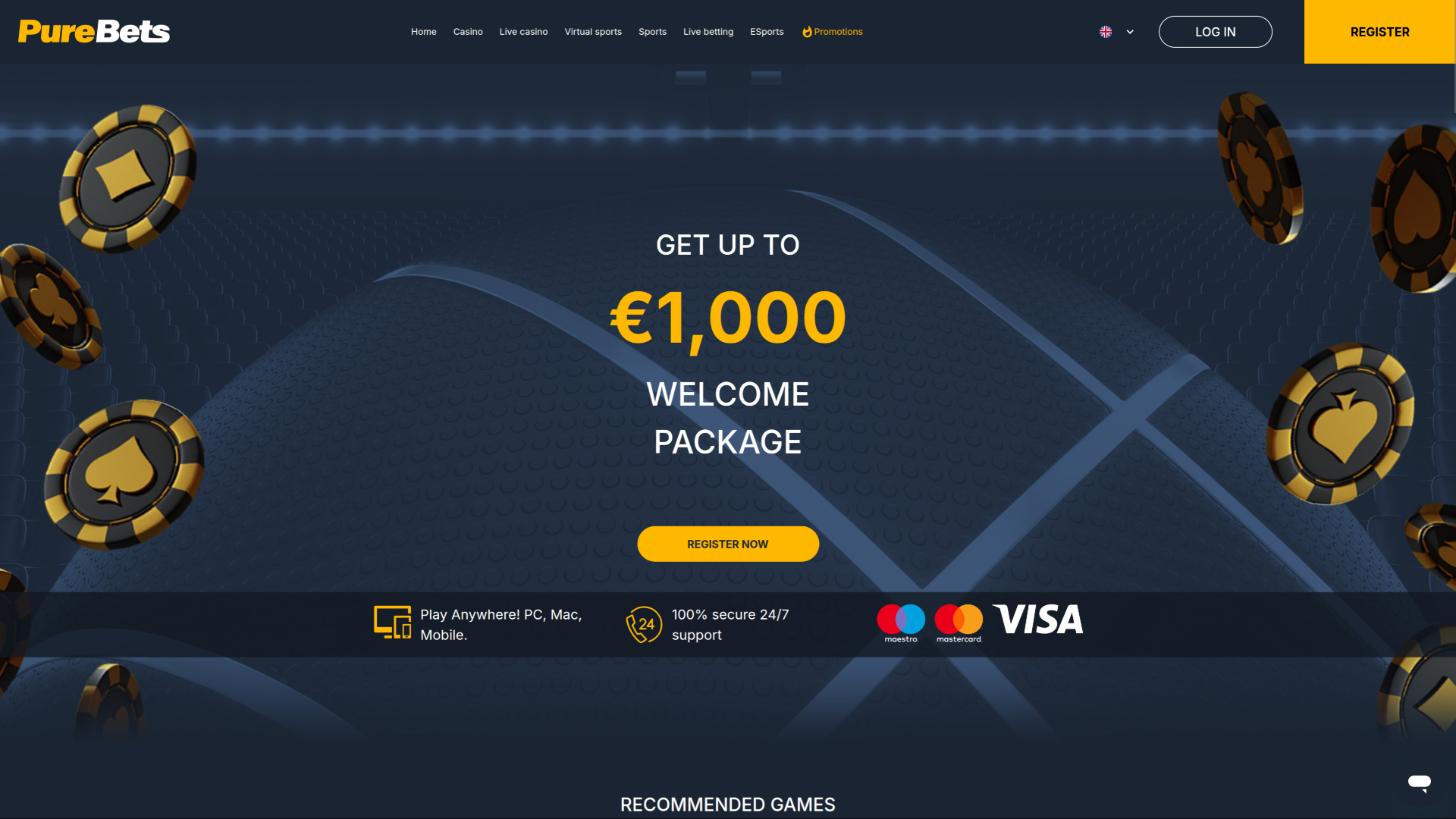 PureBets Casino Desktop Homepage