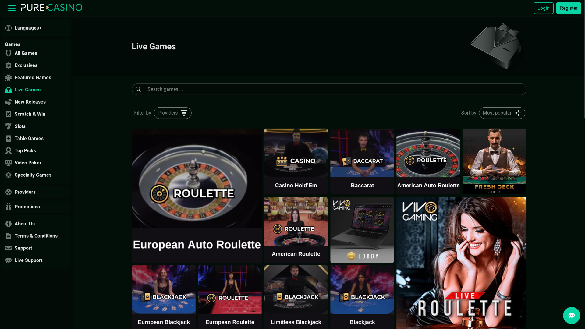 PureCasino Desktop Live Dealer