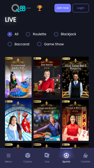 Q88bets Mobile Live Dealer