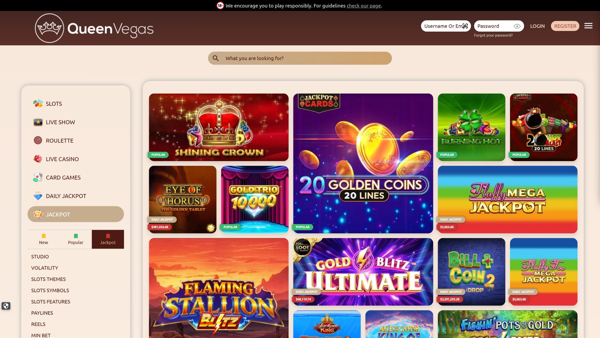 Queen Vegas Casino Desktop Jackpot