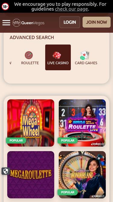 Queen Vegas Casino Mobile Live Dealer