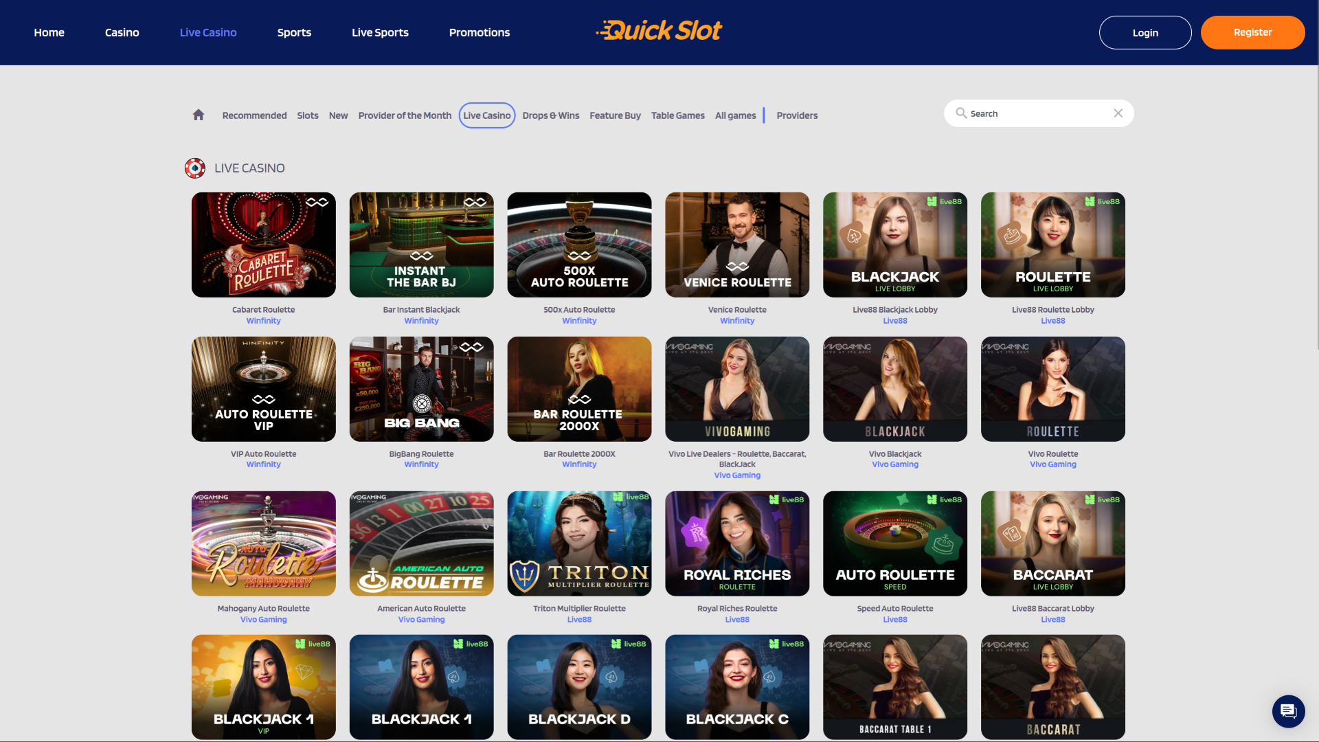 QuickSlot Casino Desktop Live Dealer