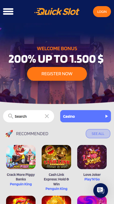 QuickSlot Casino Mobile Homepage