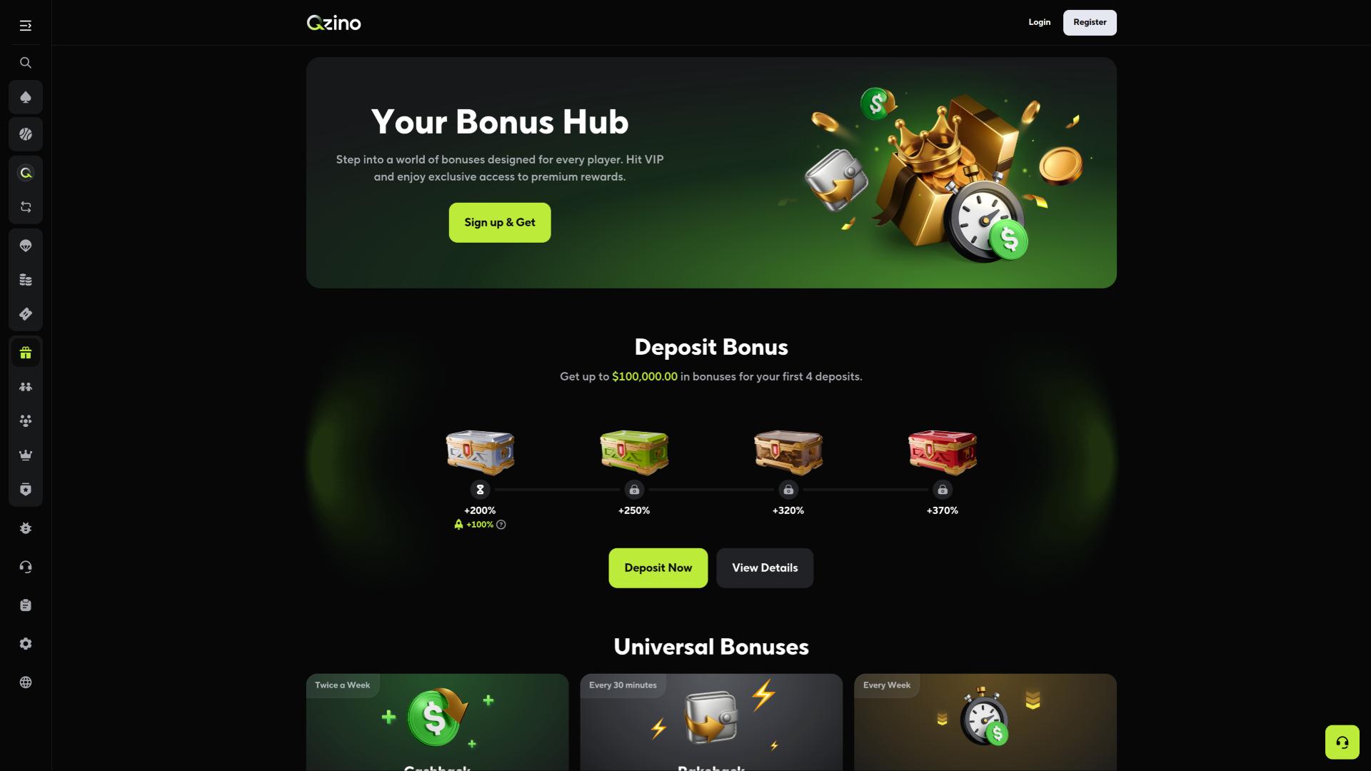 Qzino Casino promotions page