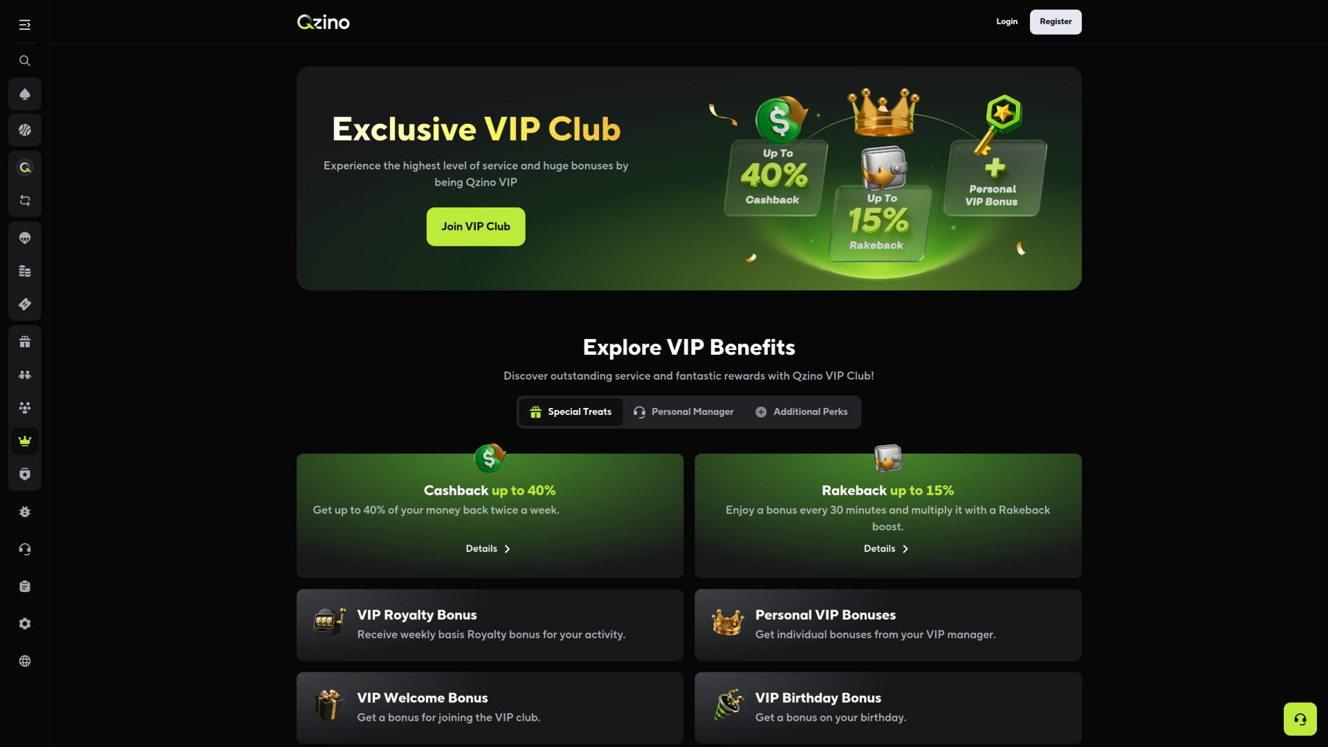 Qzino Casino VIP page